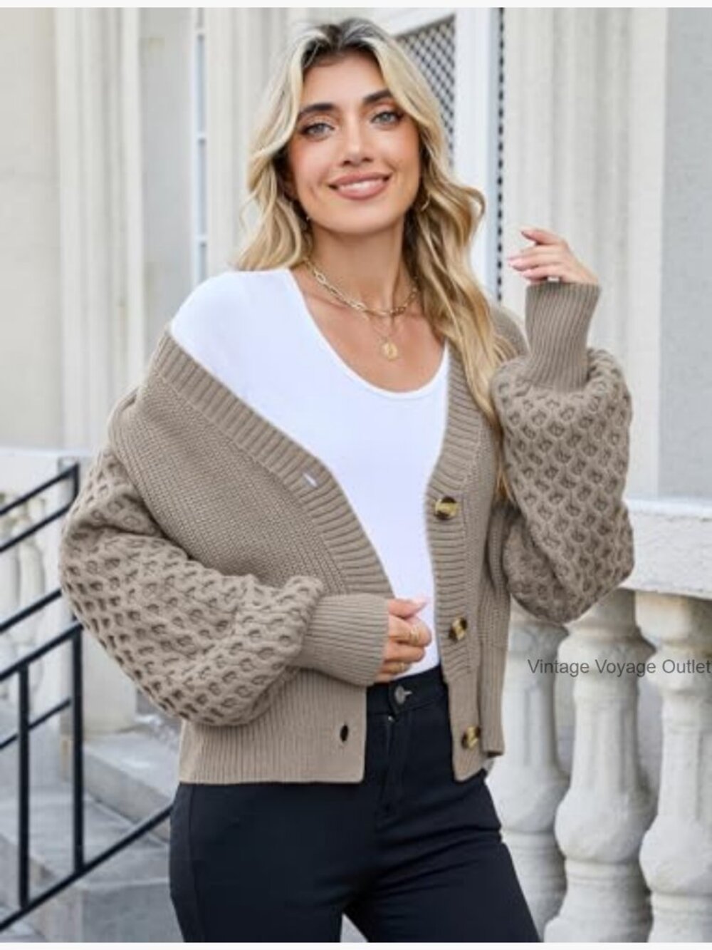 Chunky Ribbed Knit Open Front Cardigan Sweater, Button Front, Long Sleeve, - Picture 3 of 7